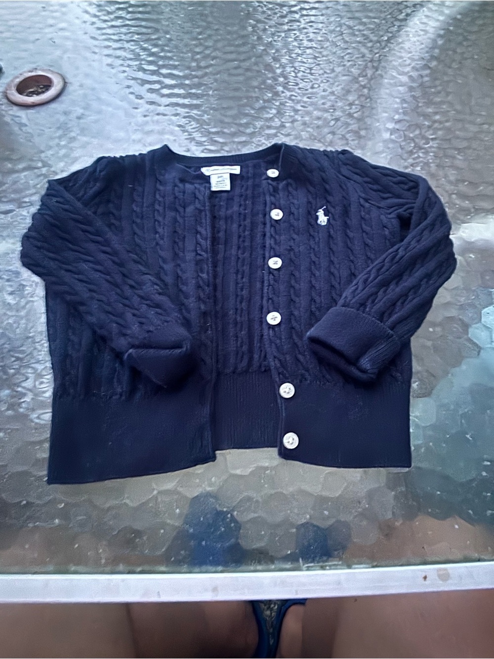 Ralph Lauren Navy Cable Knit Cardigan with Pony
